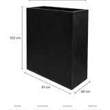 Rechteckiger Pflanzkübel Jort Schwarz als Sichtschutz Größe M – Maße: 91 × 36 cm, Höhe 102 cm, Öffnung 83 × 28 cm