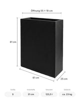 Rechteckiger Pflanzkübel Jort Schwarz als Sichtschutz Größe S – Maße: 61 × 25 cm, Höhe 81 cm, Öffnung 55 × 19 cm