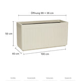 Rechteckiger Pflanzkübel Jort Seidenweiß Größe L – Maße: 100 × 40 cm, Höhe 50 cm, Öffnung 96 × 36 cm