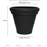 Großer Pflanzkübel Jumbo Bucket Low Classic Schwarz mit Bordüre Größe L – Maße: Ø 69 cm, Öffnung Ø 57 cm, Boden Ø 37 cm, Höhe 60 cm