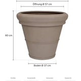 Großer Pflanzkübel Jumbo Bucket Low Classic Taupe mit Bordüre Größe L – Maße: Ø 69 cm, Öffnung Ø 57 cm, Boden Ø 37 cm, Höhe 60 cm