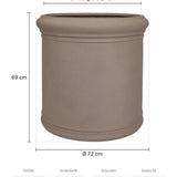 Großer Pflanzkübel rund – Jumbo Max Classic Taupe mit Bordüre Größe M – Maße: Ø 72 cm, Öffnung Ø 61,7 cm, Höhe 69 cm