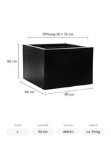 Großer eckiger Pflanzkübel Jumbo Middle High Schwarz Größe L – Maße: 90 × 90 cm, Höhe 60 cm, Öffnung 76 × 76 cm