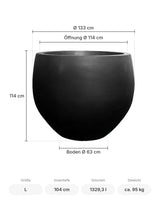 Großer runder Pflanzkübel Jumbo Orb Schwarz Größe L – Maße: Ø 133 cm, Öffnung Ø 114 cm, Boden Ø 63 cm, Höhe 114 cm