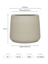 Großer Pflanzkübel Jumbo Patt Grau Größe M – Maße: Ø 119 cm, Öffnung Ø 96 cm, Boden Ø 103 cm, Höhe 97 cm