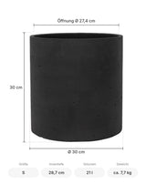 Pflanzkübel Max Schwarz Größe S – Maße: Ø 30 cm, Öffnung Ø 27,4 cm, Höhe 30 cm