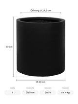 Pflanzkübel Max Schwarz Größe S – Maße: Ø 30 cm, Öffnung Ø 24,5 cm, Höhe 30 cm
