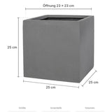 Übertopf Mini Block Grau Größe L – Maße: 25 × 25 cm, Höhe 25 cm, Öffnung 23 × 23 cm