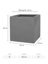 Übertopf Mini Block Grau Größe M – Maße: 20 × 20 cm, Höhe 20 cm, Öffnung 16 × 16 cm