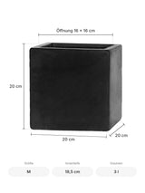 Übertopf Mini Block Schwarz Größe M – Maße: 20 × 20 cm, Höhe 20 cm, Öffnung 16 × 16 cm