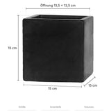 Übertopf Mini Block Schwarz Größe S – Maße: 15 × 15 cm, Höhe 15 cm, Öffnung 13,5 × 13,5 cm