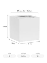 Übertopf Mini Block Matt Weiß Größe S – Maße: 15 × 15 cm, Höhe 15 cm, Öffnung 13,5 × 13,5 cm