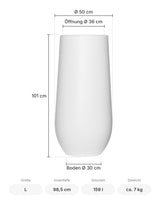 Pflanzkübel Nax Matt Weiß Größe L – Maße: Ø 50 cm, Öffnung Ø 36 cm, Boden Ø 30 cm, Höhe 101 cm