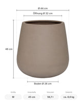 Pflanzkübel Pax Taupe Größe M – Maße: Ø 44 cm, Öffnung Ø 32 cm, Boden Ø 26 cm, Höhe 46 cm
