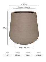 Pflanzkübel Pax Taupe Größe XL – Maße: Ø 66 cm, Öffnung Ø 50,5 cm, Boden Ø 41 cm, Höhe 67 cm