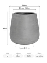 Pflanzkübel Pax Grau Größe M – Maße: Ø 44 cm, Öffnung Ø 32 cm, Boden Ø 26 cm, Höhe 46 cm