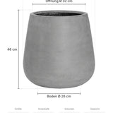 Pflanzkübel Pax Grau Größe M – Maße: Ø 44 cm, Öffnung Ø 32 cm, Boden Ø 26 cm, Höhe 46 cm