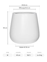 Pflanzkübel Pax Matt Weiß Größe M – Maße: Ø 44 cm, Öffnung Ø 32 cm, Boden Ø 26 cm, Höhe 46 cm