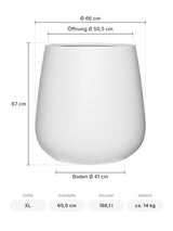 Pflanzkübel Pax Matt Weiß Größe XL – Maße: Ø 66 cm, Öffnung Ø 50,5 cm, Boden Ø 41 cm, Höhe 67 cm