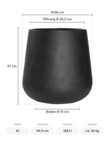 Pflanzkübel Pax Schwarz Größe XL – Maße: Ø 66 cm, Öffnung Ø 50,5 cm, Boden Ø 41 cm, Höhe 67 cm