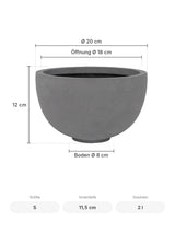 Pflanzschale Peter Grau Größe S – Maße: Ø 20 cm, Öffnung Ø 18 cm, Boden Ø 8 cm, Höhe 12 cm