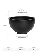 Pflanzschale Peter Schwarz Größe S – Maße: Ø 20 cm, Öffnung Ø 18 cm, Boden Ø 8 cm, Höhe 12 cm