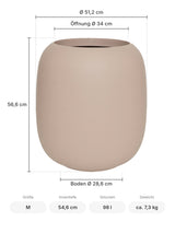 Blumentopf Sphere Puderrosa Größe M – Maße: Ø 51,2 cm, Öffnung Ø 34 cm, Boden Ø 28,6 cm, Höhe 56,6 cm