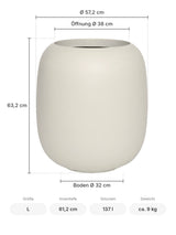 Blumentopf Sphere Seidenweiß Größe L – Maße: Ø 57,2 cm, Öffnung Ø 38 cm, Boden Ø 32 cm, Höhe 63,2 cm