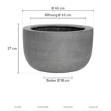 Pflanzkübel Sunny Grau Größe L – Maße: Ø 45 cm, Öffnung Ø 35 cm, Boden Ø 18 cm, Höhe 27 cm