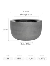 Pflanzkübel Sunny Grau Größe M – Maße: Ø 33 cm, Öffnung Ø 25 cm, Boden Ø 13 cm, Höhe 20 cm