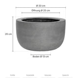 Pflanzkübel Sunny Grau Größe M – Maße: Ø 33 cm, Öffnung Ø 25 cm, Boden Ø 13 cm, Höhe 20 cm