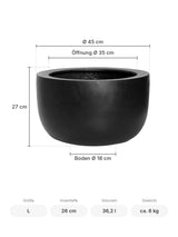 Pflanzkübel Sunny Schwarz Größe L – Maße: Ø 45 cm, Öffnung Ø 35 cm, Boden Ø 18 cm, Höhe 27 cm