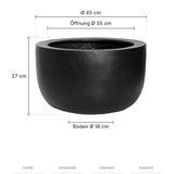 Pflanzkübel Sunny Schwarz Größe L – Maße: Ø 45 cm, Öffnung Ø 35 cm, Boden Ø 18 cm, Höhe 27 cm