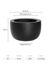 Pflanzkübel Sunny Schwarz Größe M – Maße: Ø 33 cm, Öffnung Ø 25 cm, Boden Ø 13 cm, Höhe 20 cm