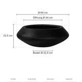 Pflanzschale Tara Schwarz Größe M – Maße: Ø 60 cm, Öffnung Ø 44 cm, Boden Ø 22,5 cm, Höhe 22,5 cm