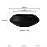 Pflanzschale Tara Schwarz Größe S – Maße: Ø 40 cm, Öffnung Ø 29,5 cm, Boden Ø 15 cm, Höhe 15,5 cm