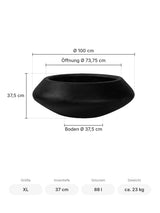 Pflanzschale Tara Schwarz Größe XL – Maße: Ø 100 cm, Öffnung Ø 73,75 cm, Boden Ø 37,5 cm, Höhe 37,5 cm