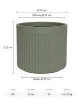 Blumentopf Turris Low Salbeigrün Größe XS – Maße: Ø 25 cm, Öffnung Ø 22 cm, Boden Ø 20 cm, Höhe 22,5 cm