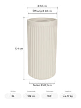 Blumentopf Turris Seidenweiß Größe XL – Maße: Ø 52 cm, Öffnung Ø 48 cm, Boden Ø 43,1 cm, Höhe 104 cm