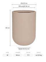 Blumentopf Zenith Puderrosa Größe M – Maße: Ø 42,5 cm, Öffnung Ø 38 cm, Boden Ø 21,2 cm, Höhe 60 cm