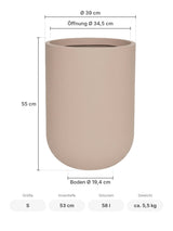 Blumentopf Zenith Puderrosa Größe S – Maße: Ø 39 cm, Öffnung Ø 34,5 cm, Boden Ø 19,4 cm, Höhe 55 cm