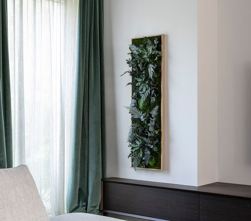 Pflanzenbild im Dschungeldesign, weißer Rahmen 40x140 cm