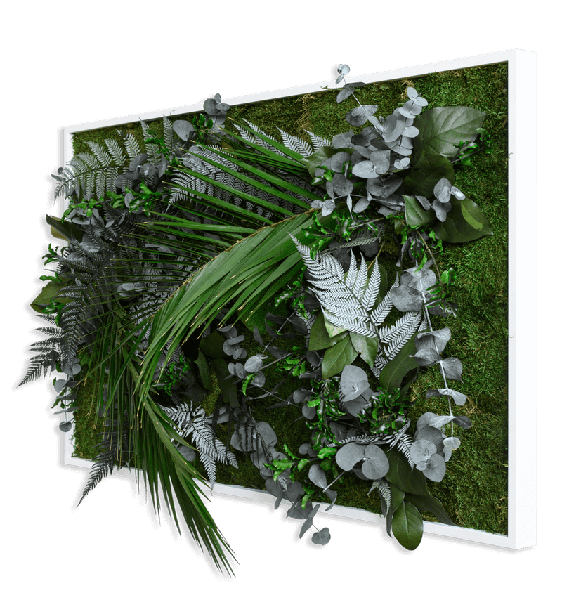 Pflanzenbild im Dschungeldesign, weißer Rahmen 60x100 cm