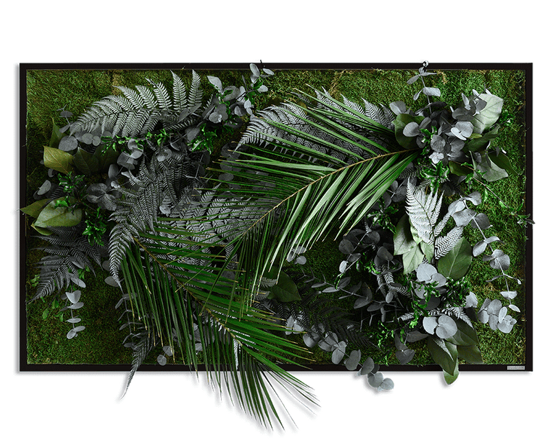 Pflanzenbild im Dschungeldesign, weißer Rahmen 60x100 cm